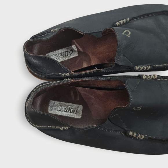Olukai Moloa Moccasin Shoes Slip On Comfort Black Brown Leather Mens Size 11 - Picture 4 of 8